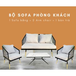 Combo bàn ghế sofa nệm vải xám CBSF68009