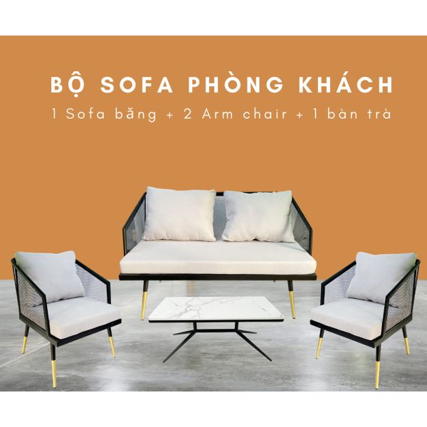 Combo bàn ghế sofa nệm vải xám CBSF68009