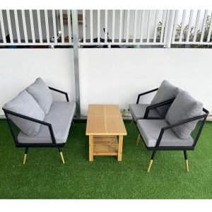 Bộ bàn ghế sofa nệm vải xám và bàn gỗ tre CBSF68020