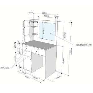 Bàn trang điểm hiện đại chân kết hợp tủ nhiều ngăn BTD68041