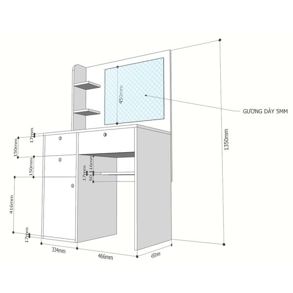 Bàn trang điểm hiện đại chân kết hợp tủ nhiều ngăn BTD68041