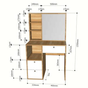 Bàn trang điểm kết hợp chân tủ gỗ cao su 80x50x135cm BTD68042