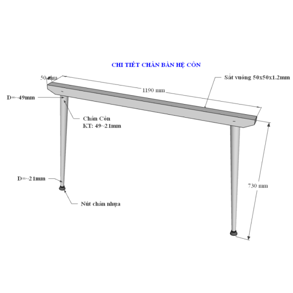 Bàn họp 120x240cm hệ CONE chân sắt lắp ráp