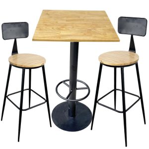 Combo Bàn Bar Vuông 60cm Và 2 Ghế Bar Có Lưng Tựa CBCF068