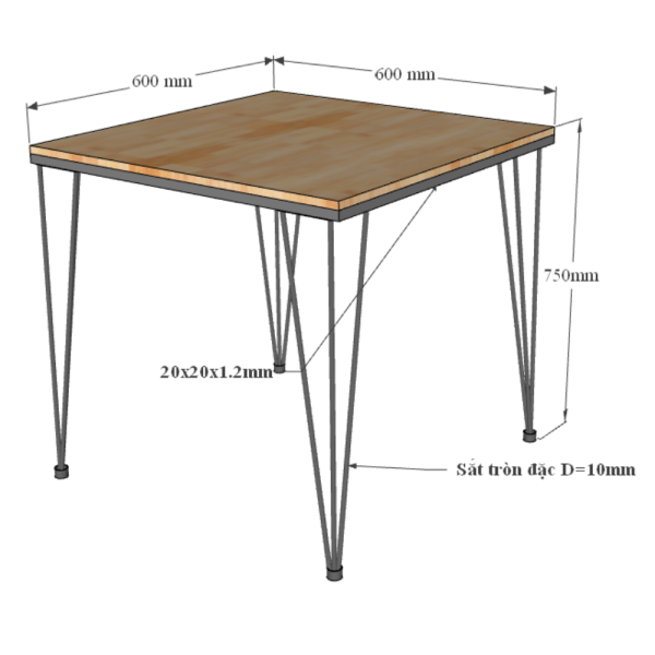 Bàn cafe vuông 60cm chân Hairpin CFD68050