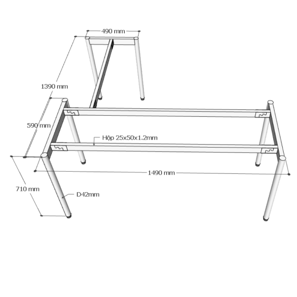 Chân Bàn Chữ L 150x140cm Lắp Ráp  Hệ OMA II HCOM213