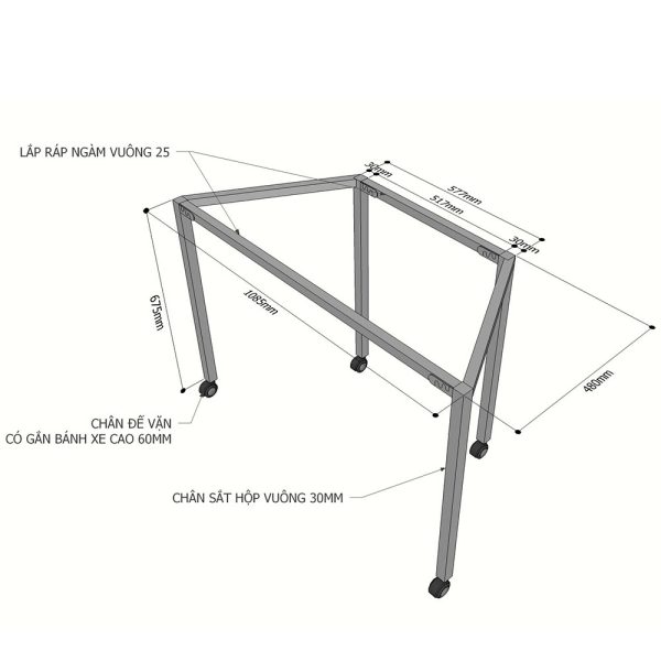 Chân bàn hình thang hệ Lego có gắn bánh xe HCLG001