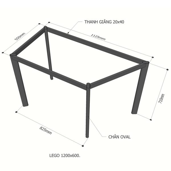 Chân sắt cho bàn hình thang vuông sắt Oval hệ Lego 2 HCLG004