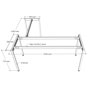 Chân Bàn Lắp Ráp Chữ L 160x140cm Hệ OMA II HCOM214