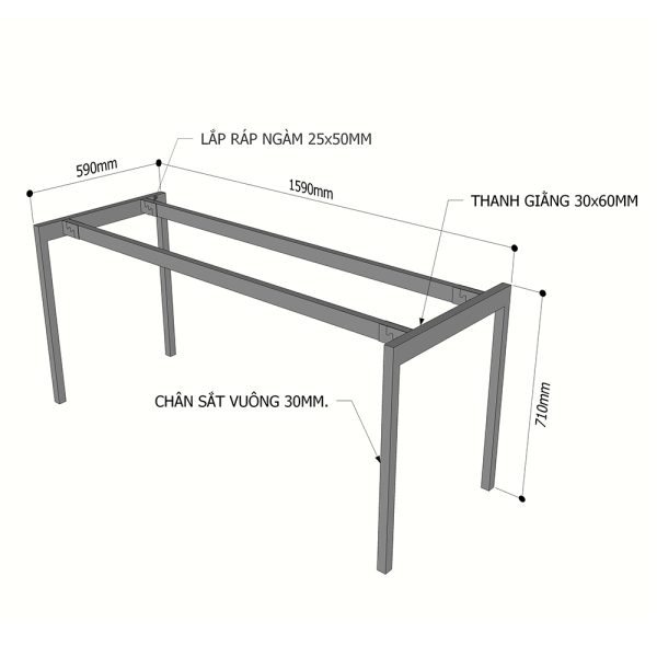 Chân sắt lắp ráp bàn 160x60cm hệ Slean HCSL008