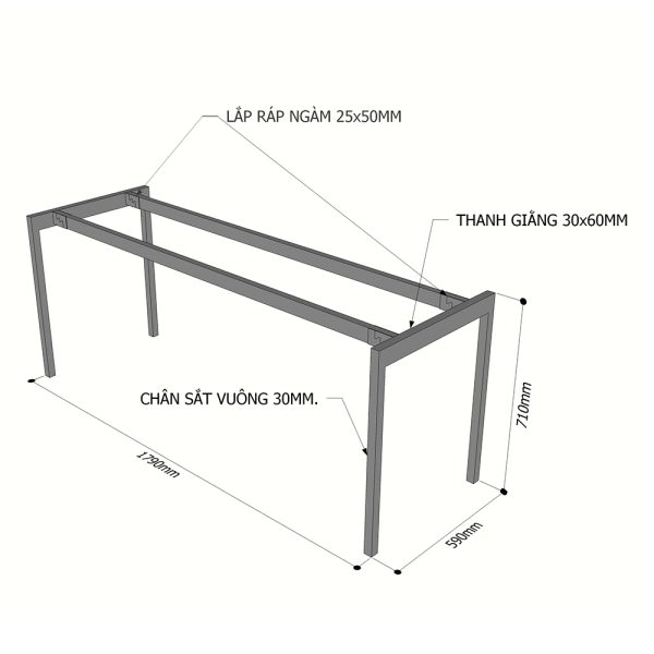 Chân sắt lắp ráp bàn 180x60cm hệ Slean HCSL009