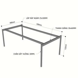 Chân sắt lắp ráp bàn 200x100cm hệ Slean HCSL023