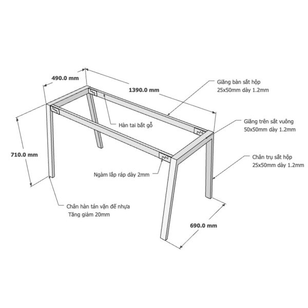 Kích thước Chân bàn sắt lắp ráp