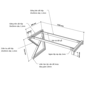 Kích thước Chân bàn sắt lắp ráp