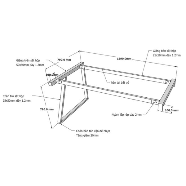 Kích thước Chân bàn sắt lắp ráp