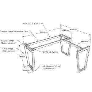 Kích thước chân bàn sắt lắp ráp