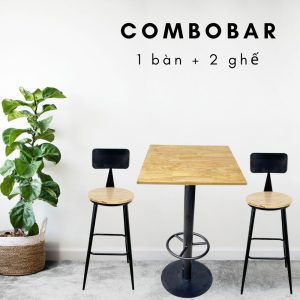 Combo Bàn Bar Vuông 60cm Và 2 Ghế Bar Có Lưng Tựa GBSK003