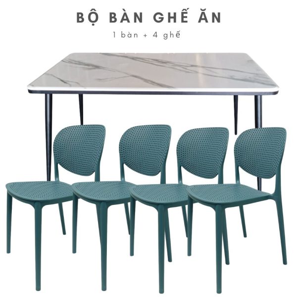 Bộ bàn ghế ăn 4 người bàn ăn mặt đá ghế nệm da CBBA041