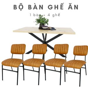 Bộ bàn ghế ăn 4 người bàn gỗ thông ghế nệm CBBA043