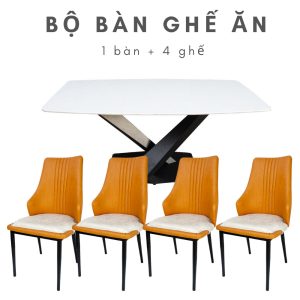 Bộ bàn ghế ăn 4 người bàn ăn mặt đá ghế lưng cao CBBA044