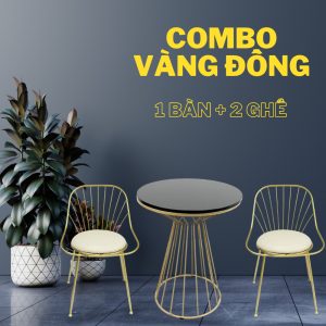 Combo bàn ghế cafe vàng đồng sang trọng CBCF091