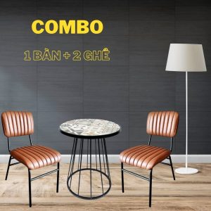 Combo Bàn Cafe Mặt Gạch Men Và 2 Ghế Nệm Nâu CBCF092