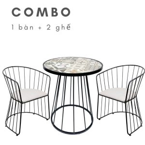 Combo Bàn Cafe Tròn Mặt Gạch Men Và 2 Ghế Vòm Có Nệm CBCF100