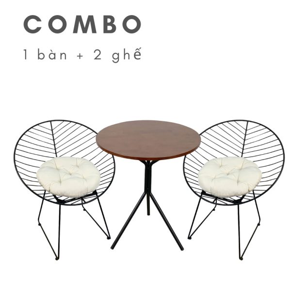 Combo Bàn Cafe Tròn 60cm Và 2 Ghế Cafe Sắt Hình Nón CBCF101