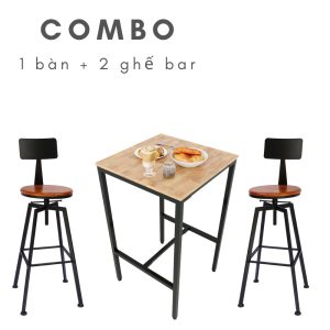 Combo Bàn Bar Vuông 60cm Và 2 Ghế Bar Nâng Hạ CBCF102