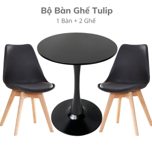 Bộ Bàn Tulip Tròn 60cm Và 2 Ghế Eames Chân Gỗ CBCF144