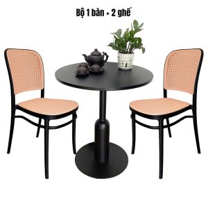 Combo bàn cafe tròn và 2 ghế nhựa CBCF222