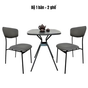 Bộ bàn cafe và 2 ghế nệm simili khung sắt CBCF225