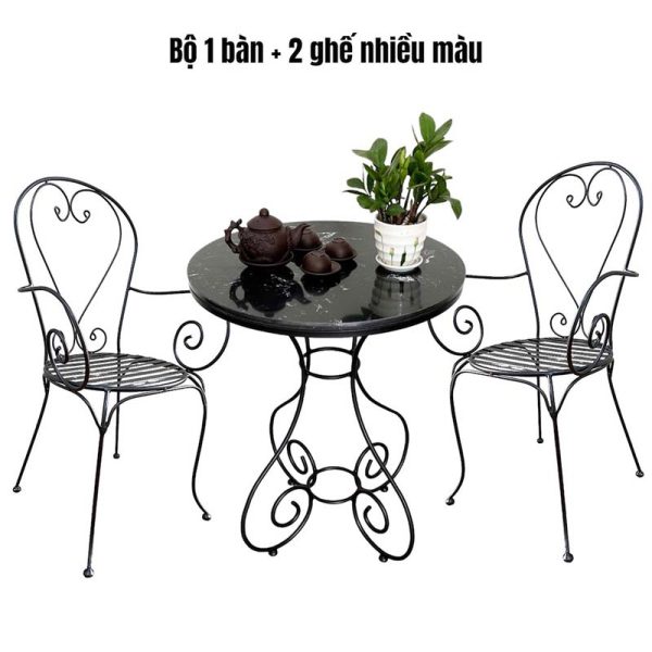 Bộ bàn ghế cafe, bàn ghế ngoài trời sắt hoa văn CBCF230