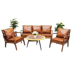 Bộ bàn gỗ me tây và ghế sofa khung gỗ CBSF022