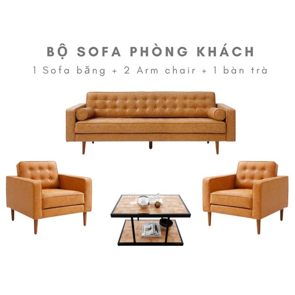 Bộ bàn ghế sofa nệm nâu sang trọng CBSF68007