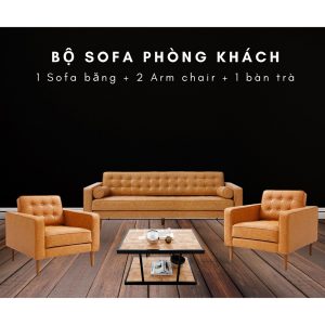 Bộ bàn ghế sofa nệm nâu sang trọng CBSF68007