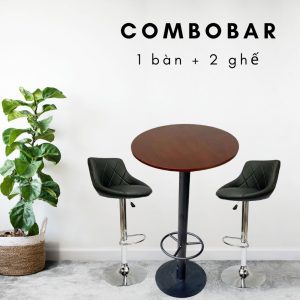 Combo Bàn Bar Tròn 60cm Và 2 Ghế Nệm Nâng Hạ Chiều Cao CBCF065