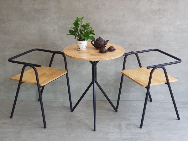 Combo bộ bàn cafe tròn 60cm và 2 ghế COZY khung sắt CBCF279