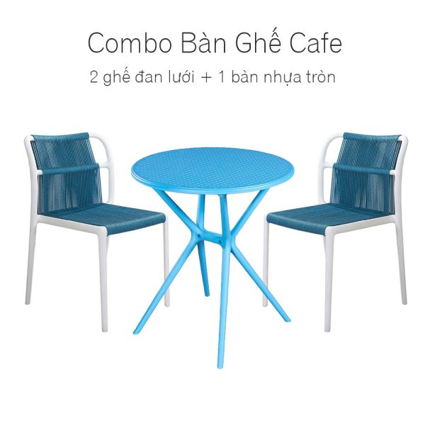 Combo bộ bàn ghế cafe nhựa màu xanh dương CBCF248