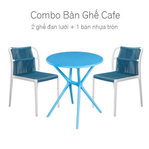 Combo bộ bàn ghế cafe nhựa màu xanh dương CBCF248