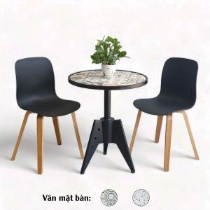 Combo bộ bàn cafe tròn 60cm và 2 ghế nhựa chân gỗ CBCF273