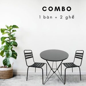 Bộ Bàn Cafe Tròn và 2 Ghế Sắt Sơn Tĩnh Điện CBCF047