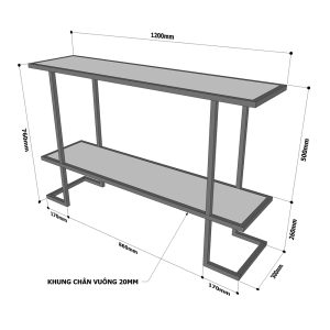 Bàn console 2 tầng mặt gỗ khung sắt sơn tĩnh điện cao cấp CST004