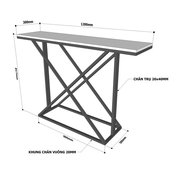 Bàn console, kệ trang trí mặt gỗ cao su khung sắt sơn tĩnh điện CST005