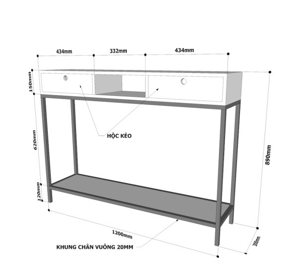 Bàn console, bàn trang trí 2 tầng có ngăn kéo CST011