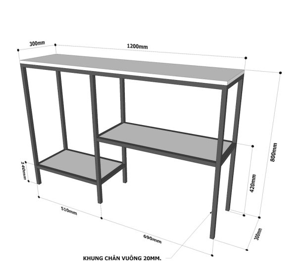 Bàn trang trí, bàn console 2 tầng gỗ màu nâu lau độc đáo CST012