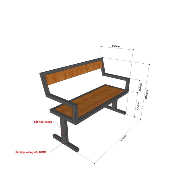 Ghế băng SAHO 120cm sắt sơn trắng có tựa lưng GA68008