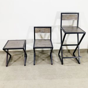 Ghế xBar khung sắt gỗ có lưng ( 40x40x75cm)