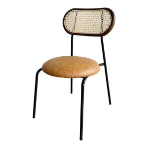 Ghế Rattan lưng tựa lưới mắt cáo bọc nệm simili chân sắt  GCF135