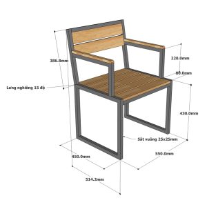 Ghế đơn có tay vịn gỗ cao su khung sắt GCF123